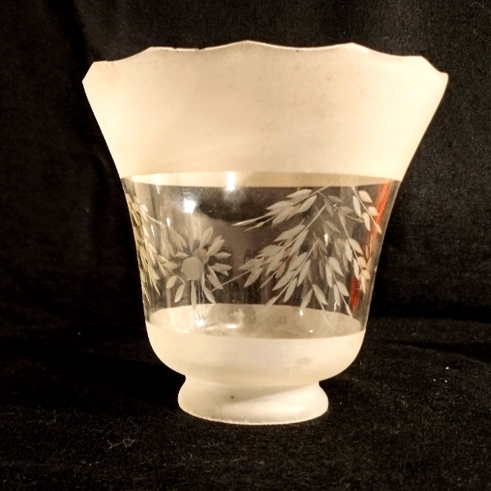 Vintage Clear & Frosted Glass Shade - Etching
